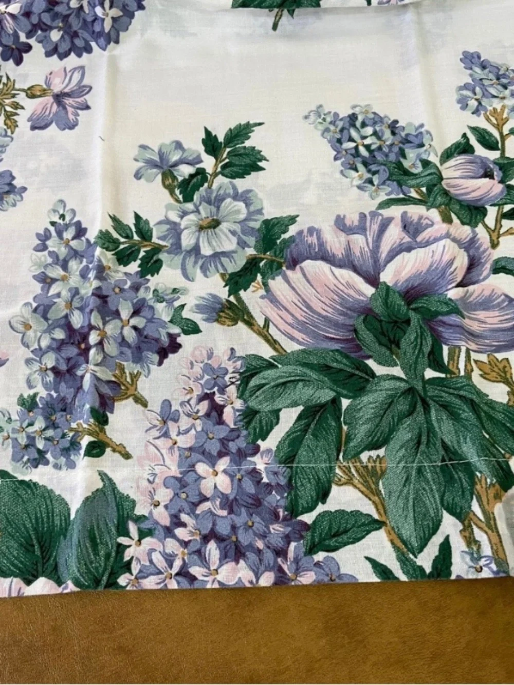 Set of Two Vintage Floral Pillow Cases; Lavender, Blue, Green; Hydrangeas